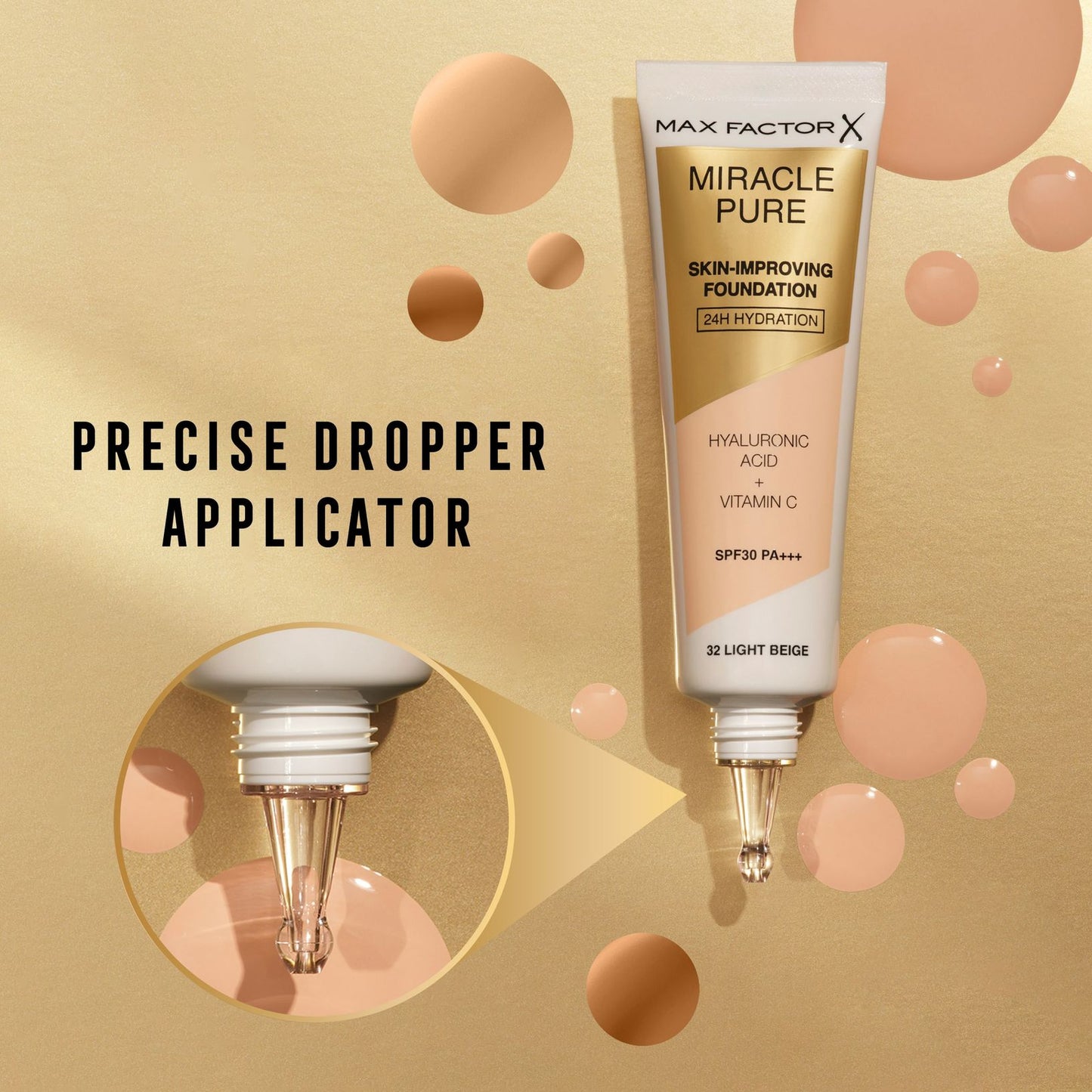 Max Factor Miracle Pure Foundation SPF 30 76 Warm Golden 30ml | Skin-Improving Foundation