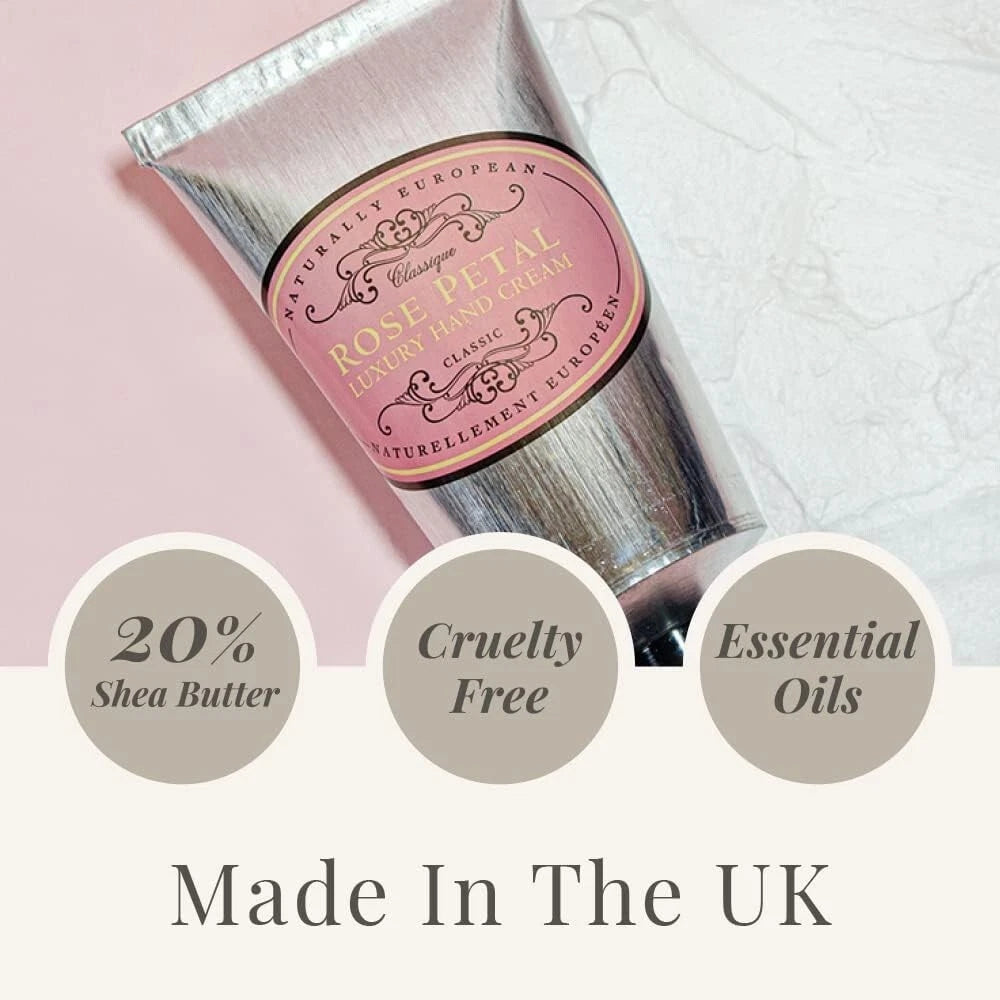 Naturally European Rose Petal Luxury Hand Cream 75ml (Pack of 2) | Rich Shea Butter Hand Lotion