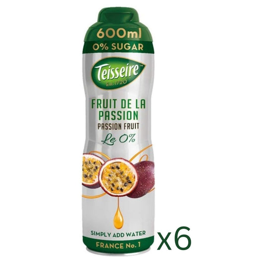 Teisseire Passion Fruit 0% Sugar Drink Syrup 600ml - Pack of 6 BBE 05/10/2024